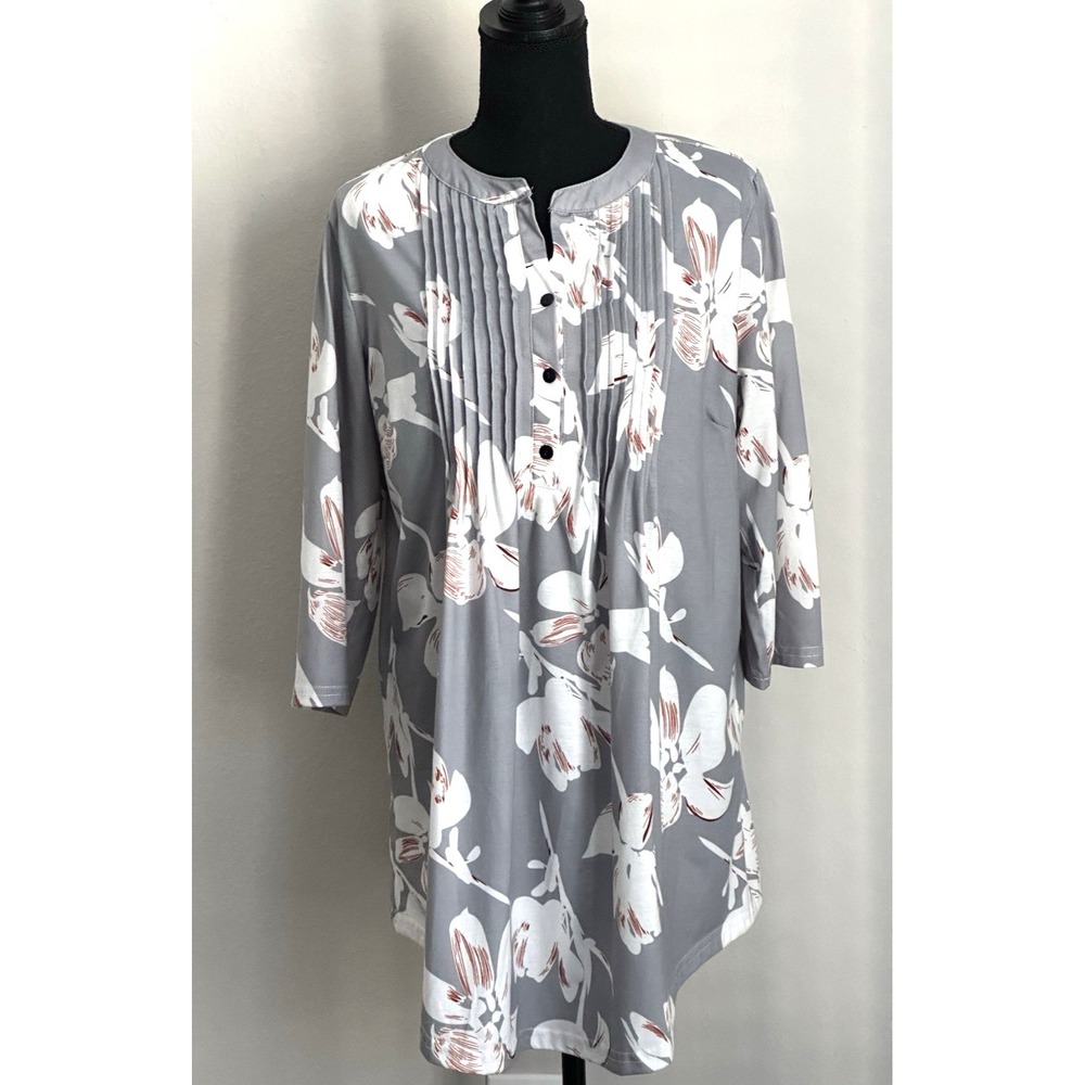 Reborn Women's Tunic/Dress Gray with Florals Size (L) - Picture 2 of 16